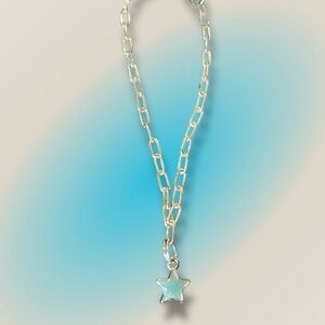Handmade Silver & Blue Star Charm Adjustable Chain Clasp Bracelet